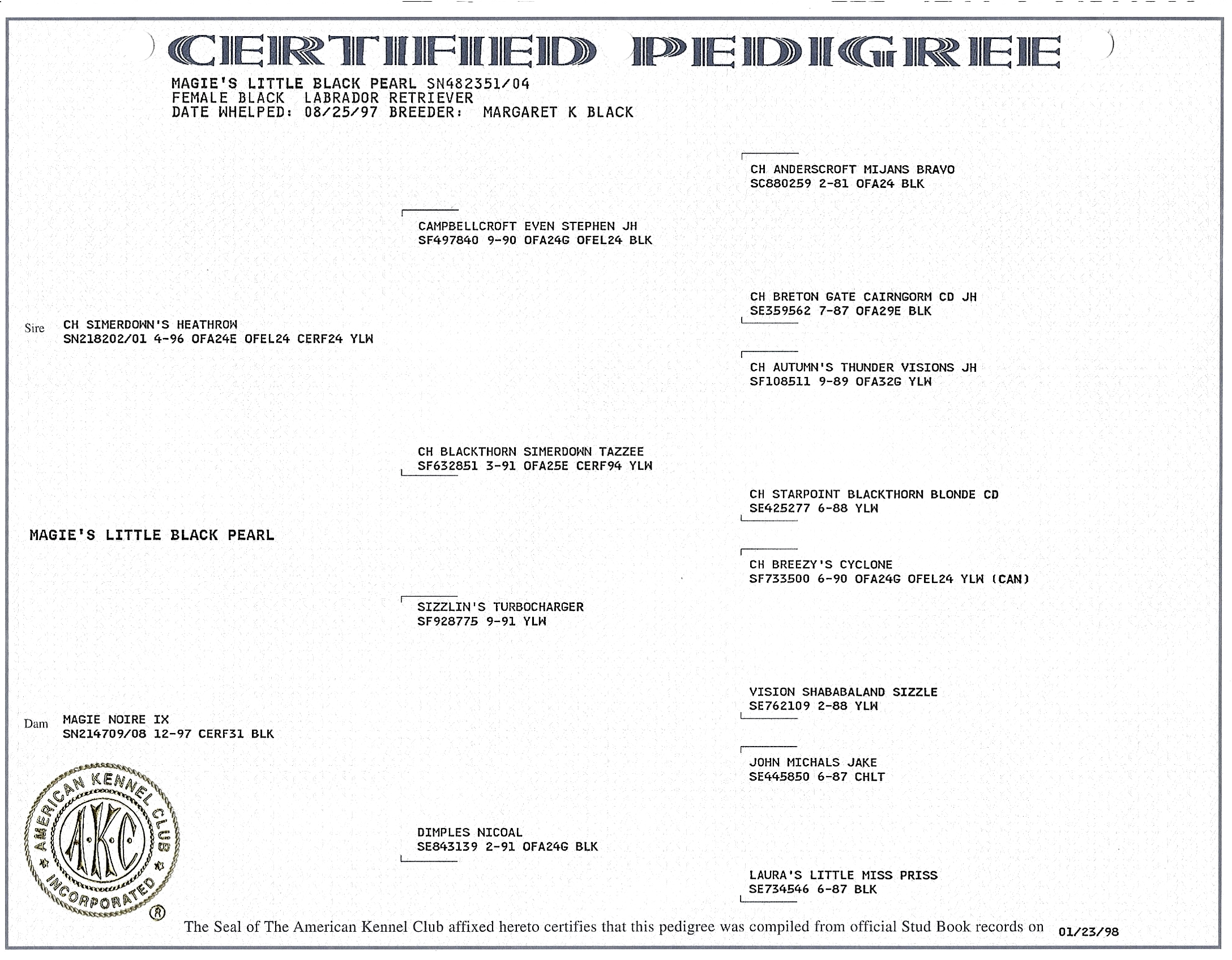 Pedigree for Magies Little Black Pearl (Pearl)